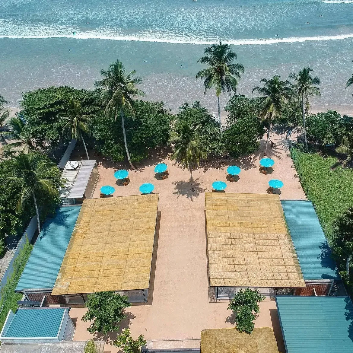 Aerial drone view of Kurumba Bay beach
